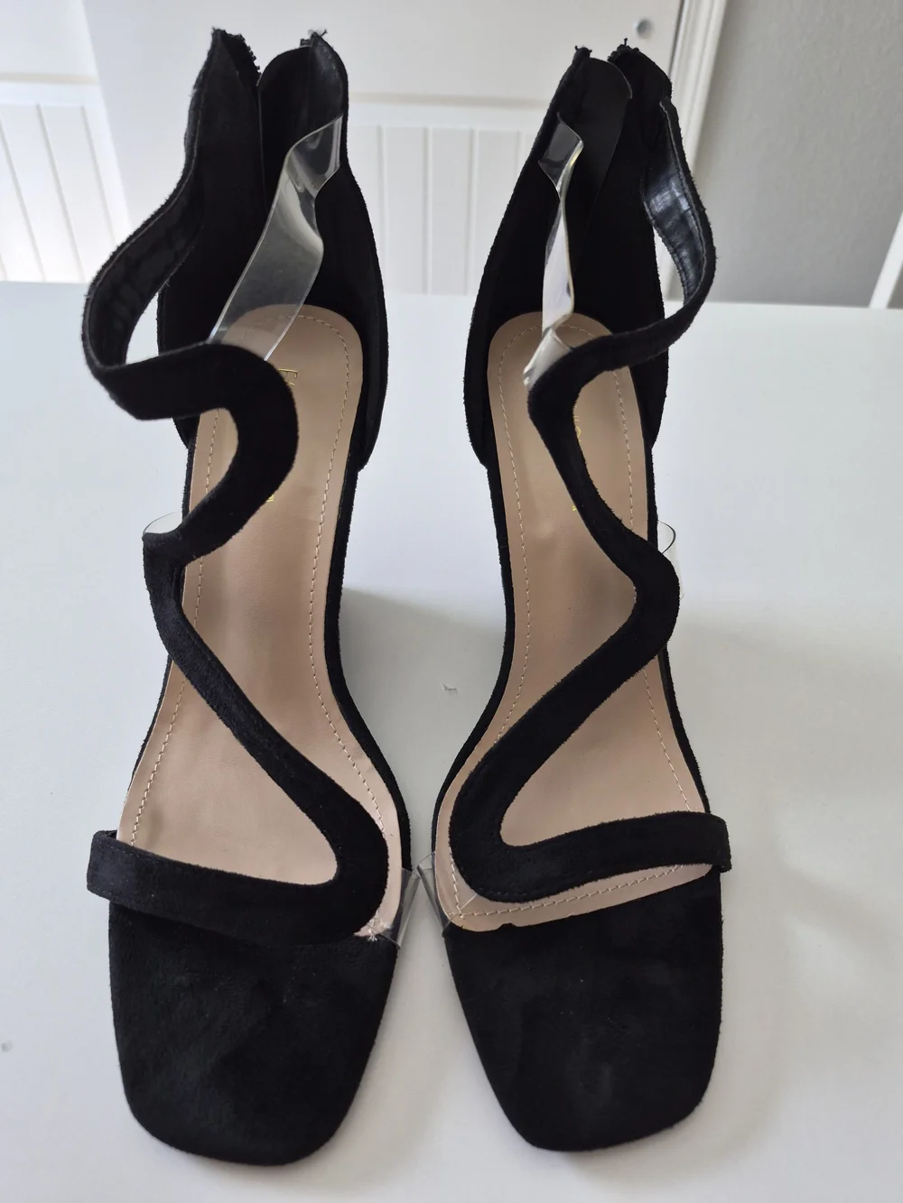 Fashion Nova Black Wavy Strap Wedge Sandals